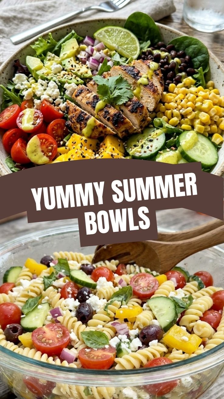 A vibrant low calorie summer bowl filled with fresh vegetables and lean protein.