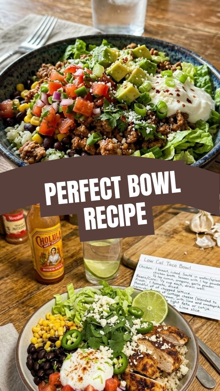 A vibrant low calorie taco bowl recipe with fresh ingredients