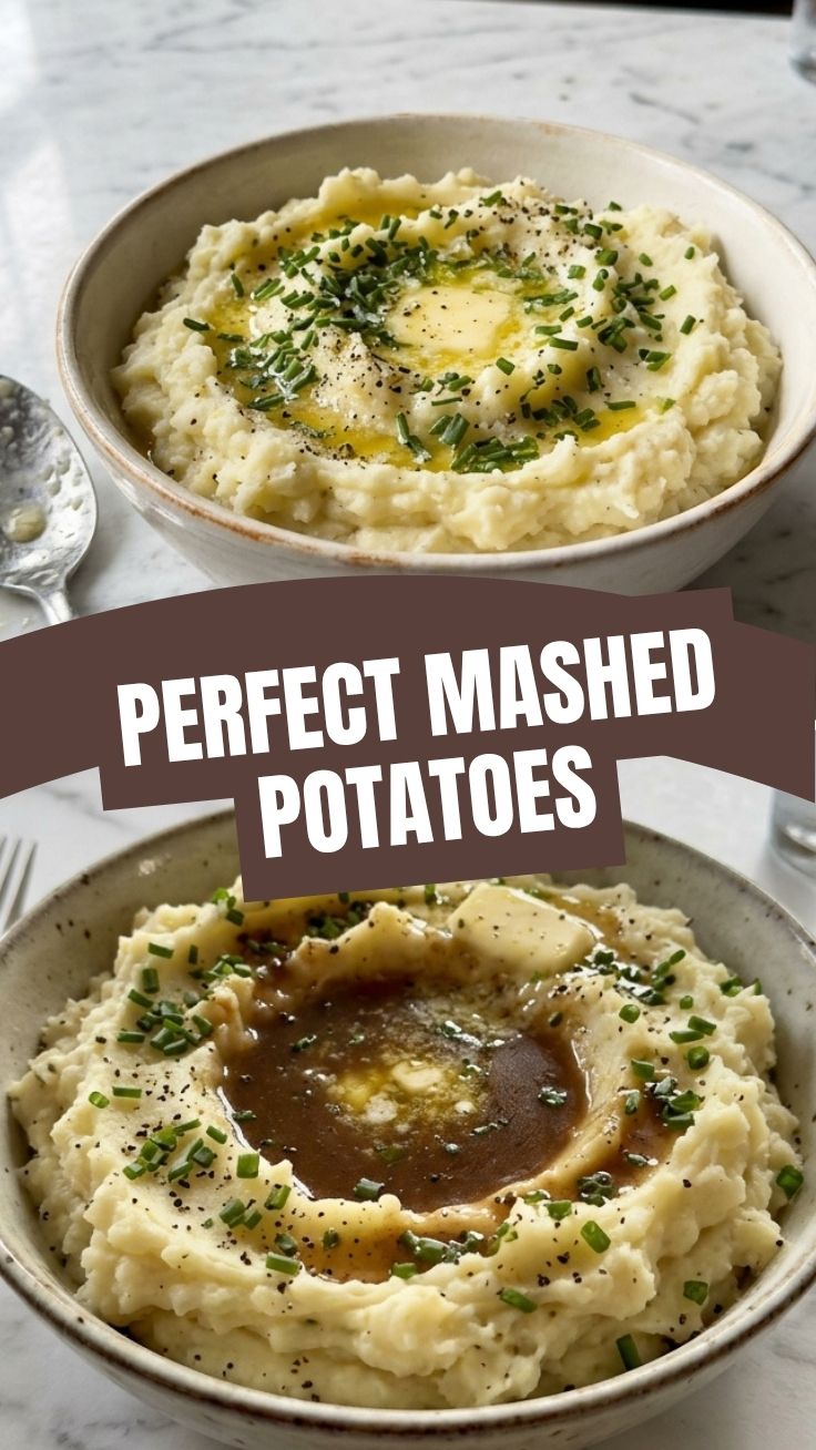 A bowl of perfectly smooth mashed potatoes, ready to serve