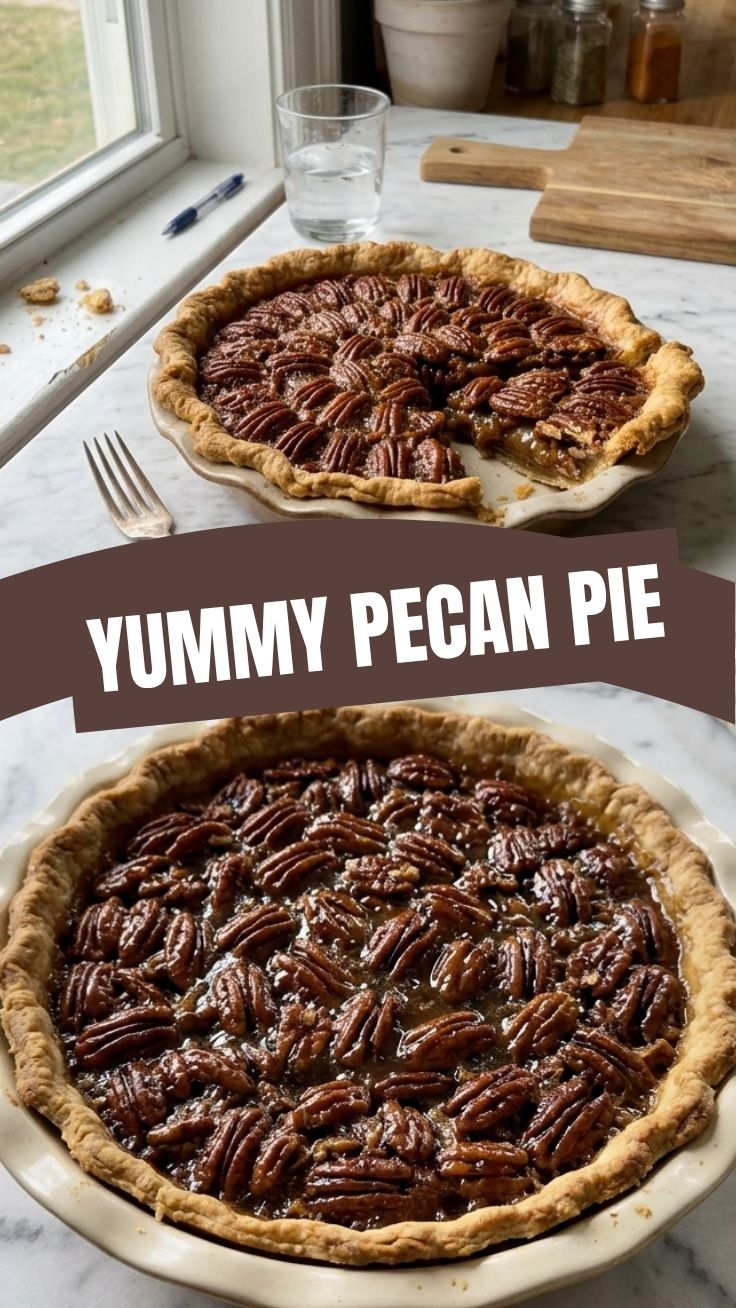 A perfectly baked pecan pie with a golden crust and rich filling