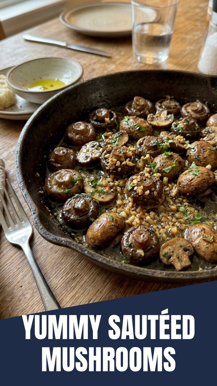 Sautéed mushrooms glistening in garlic butter sauce