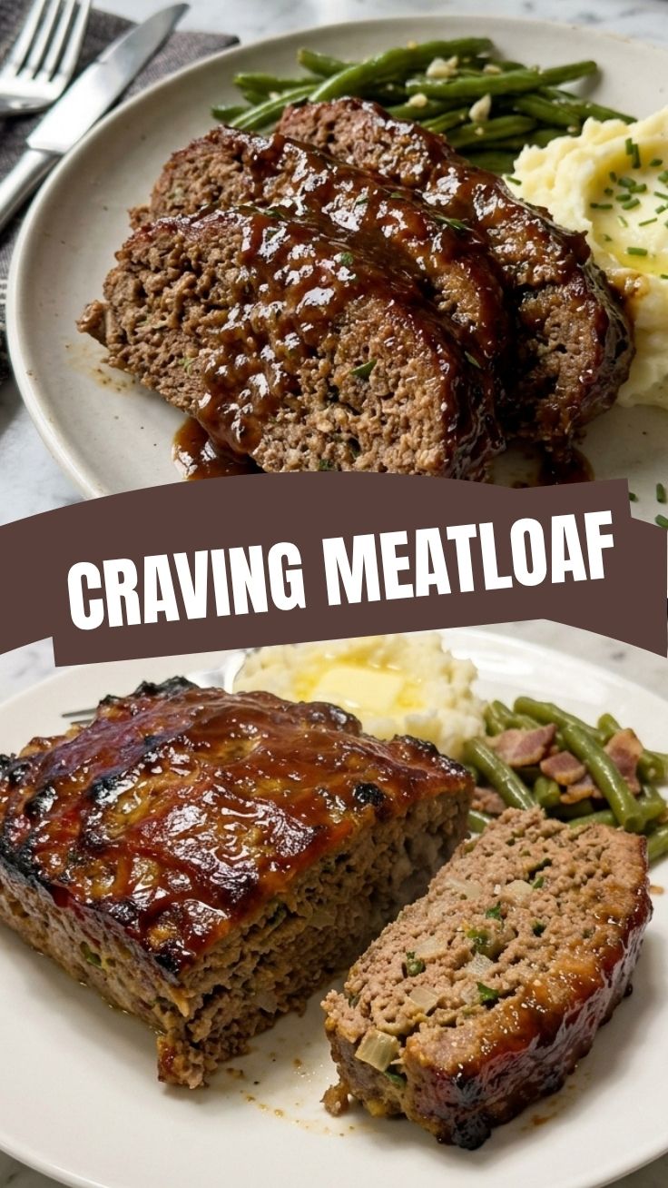 A freshly baked meatloaf, glistening with glaze and ready to serve.