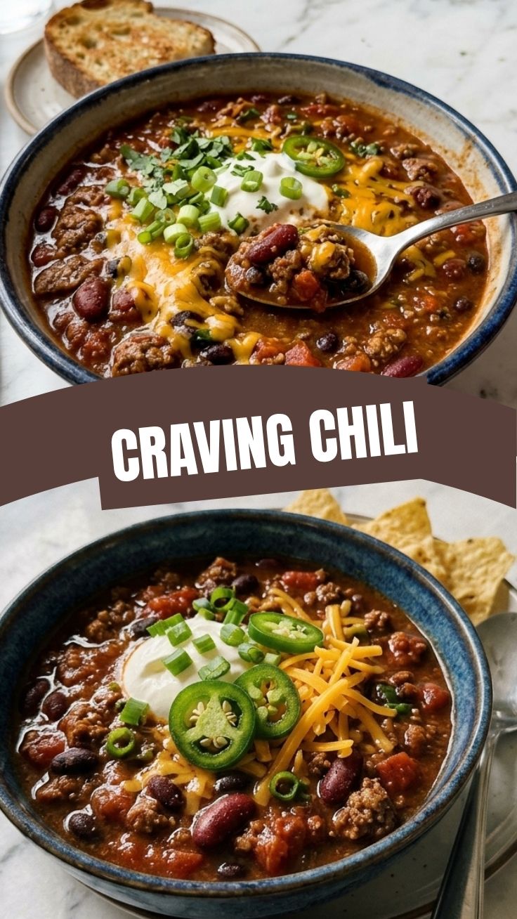 A steaming bowl of classic chili, garnished and ready to eat