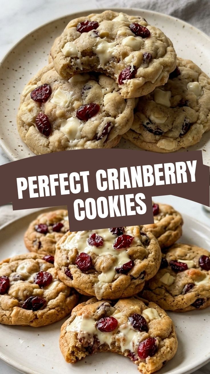 A plate of freshly baked white chocolate cranberry cookies
