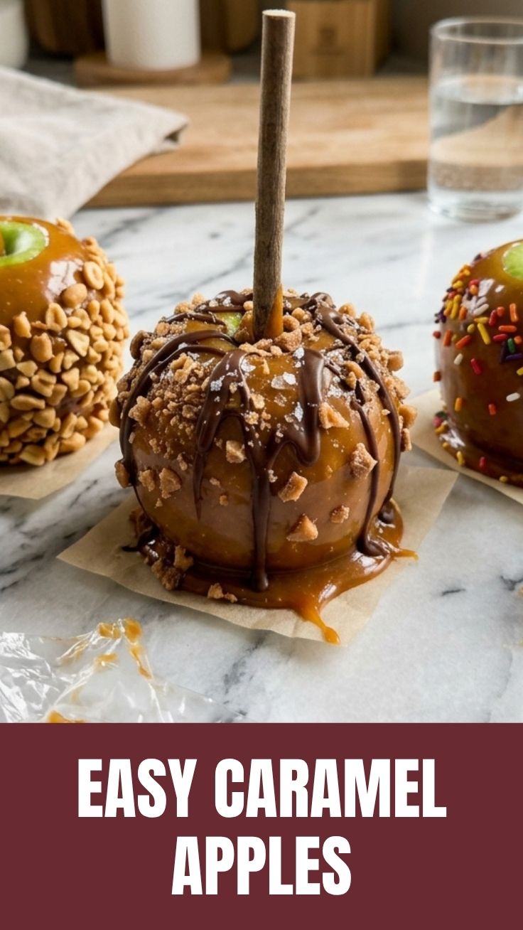 Delicious caramel apples on sticks, ready to be enjoyed