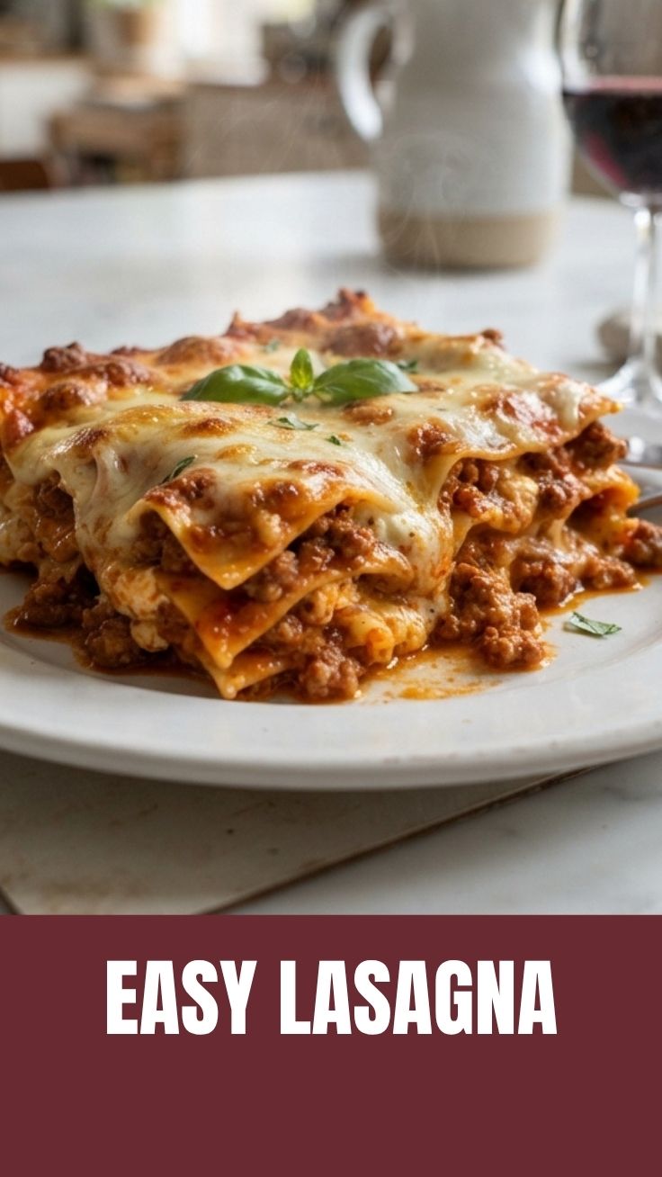 A classic Lasagna dish with visible layers of pasta, sauce, and cheese.