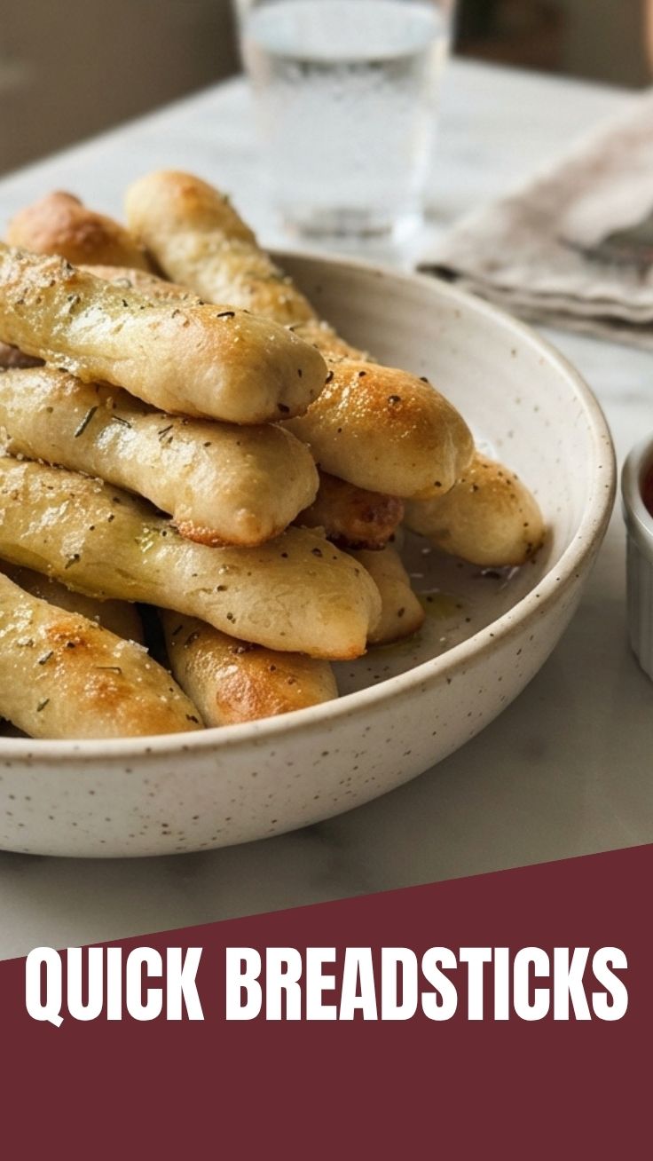 A close-up of golden brown breadsticks arranged on a platter, ready to serve.