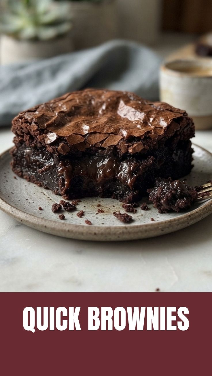 A plate of rich, fudgy brownies with a crinkled top