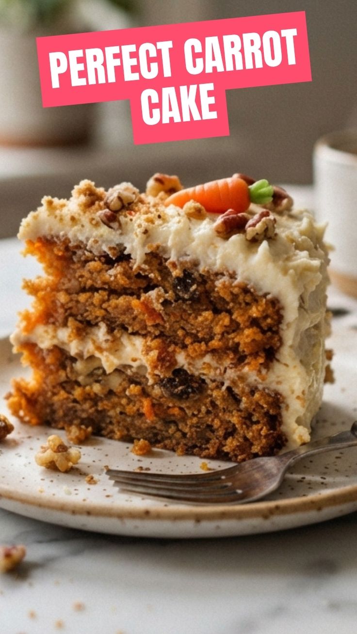 A slice of delicious carrot cake with cream cheese frosting.