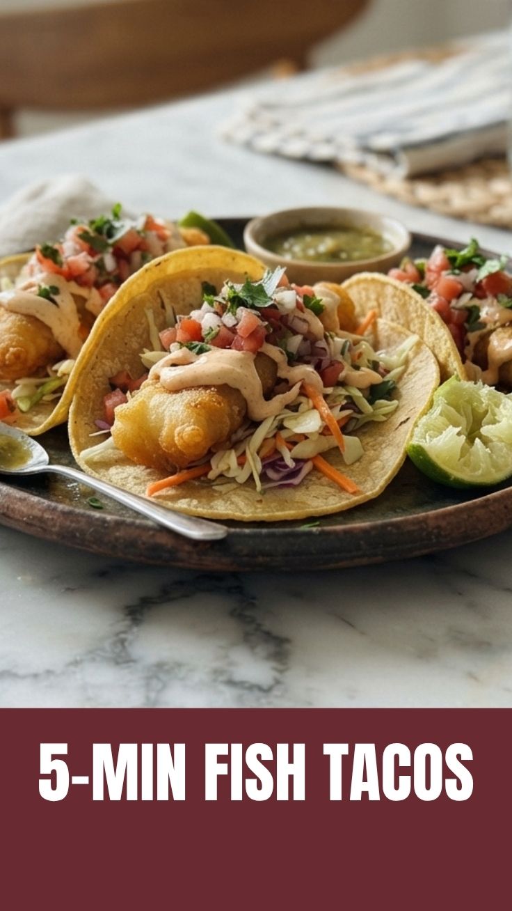 A close-up of a plate of delicious fish tacos with fresh toppings.
