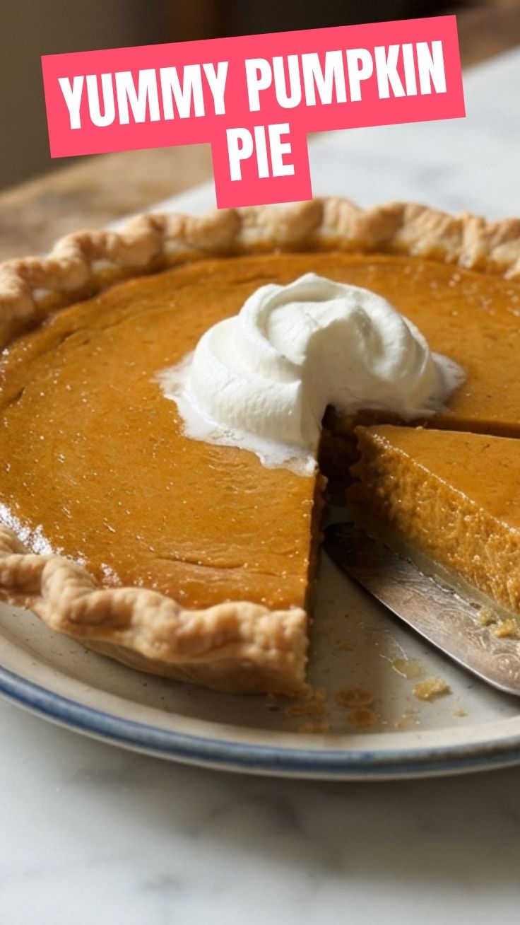 A freshly baked pumpkin pie with a golden crust.