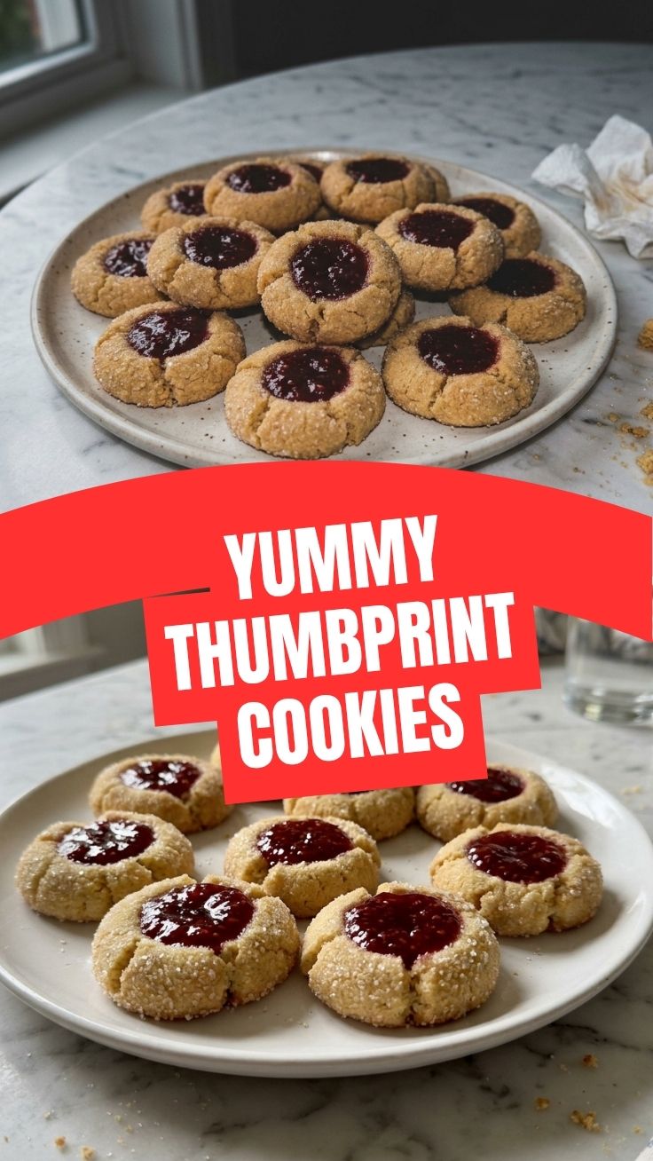 A plate full of delicious thumbprint cookies with jam centers