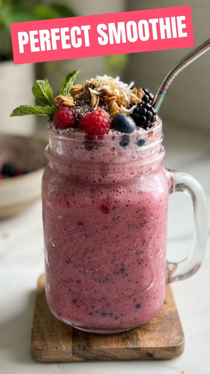 A refreshing fruit smoothie in a tall glass