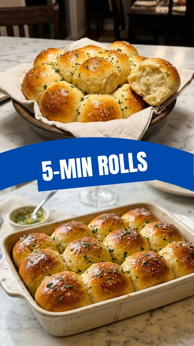 A basket of freshly baked dinner rolls, golden brown and soft.