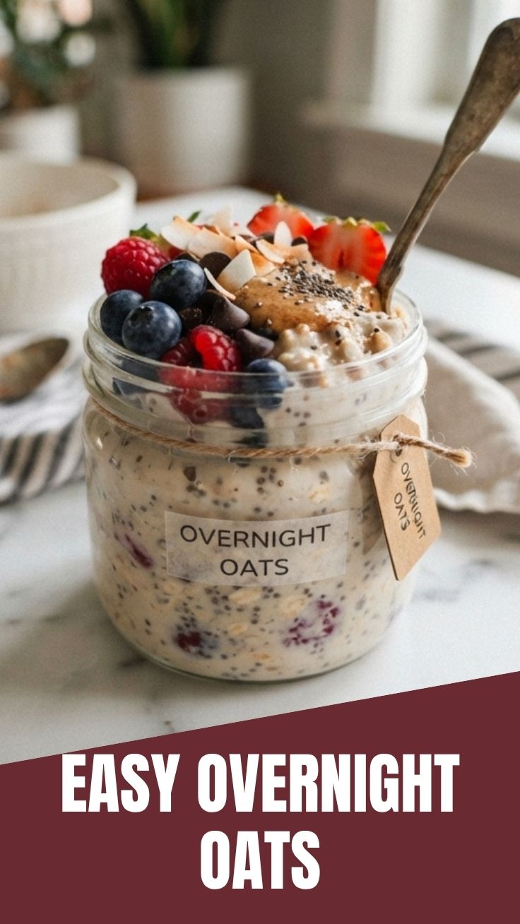 A jar of delicious overnight oats prepared for breakfast