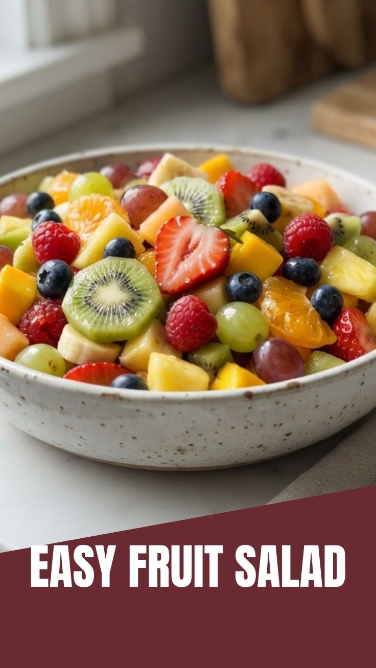 A refreshing bowl of mixed fruit salad with berries and melon.