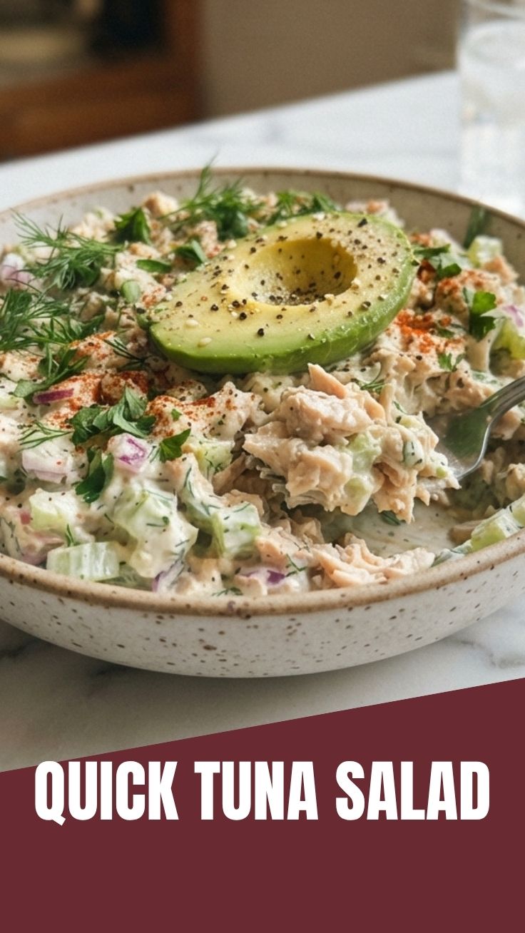 A bowl of fresh tuna salad prepared with crisp ingredients