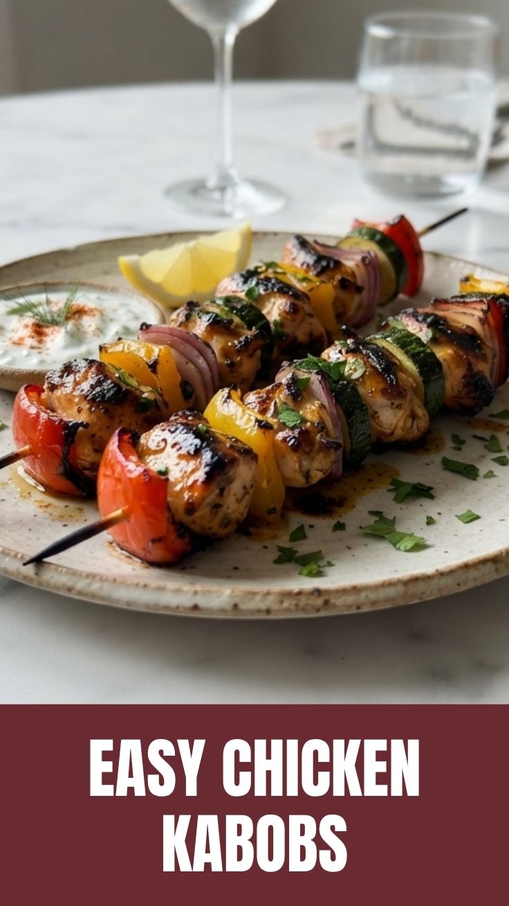 Expertly grilled chicken kabobs with colorful vegetables on skewers
