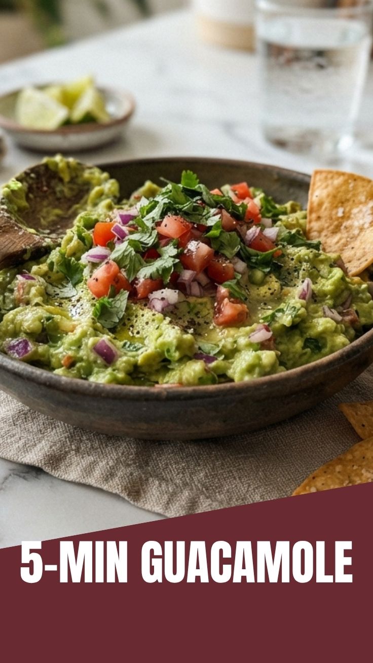 A bowl of freshly made guacamole with vibrant green avocado, red tomatoes, and cilantro