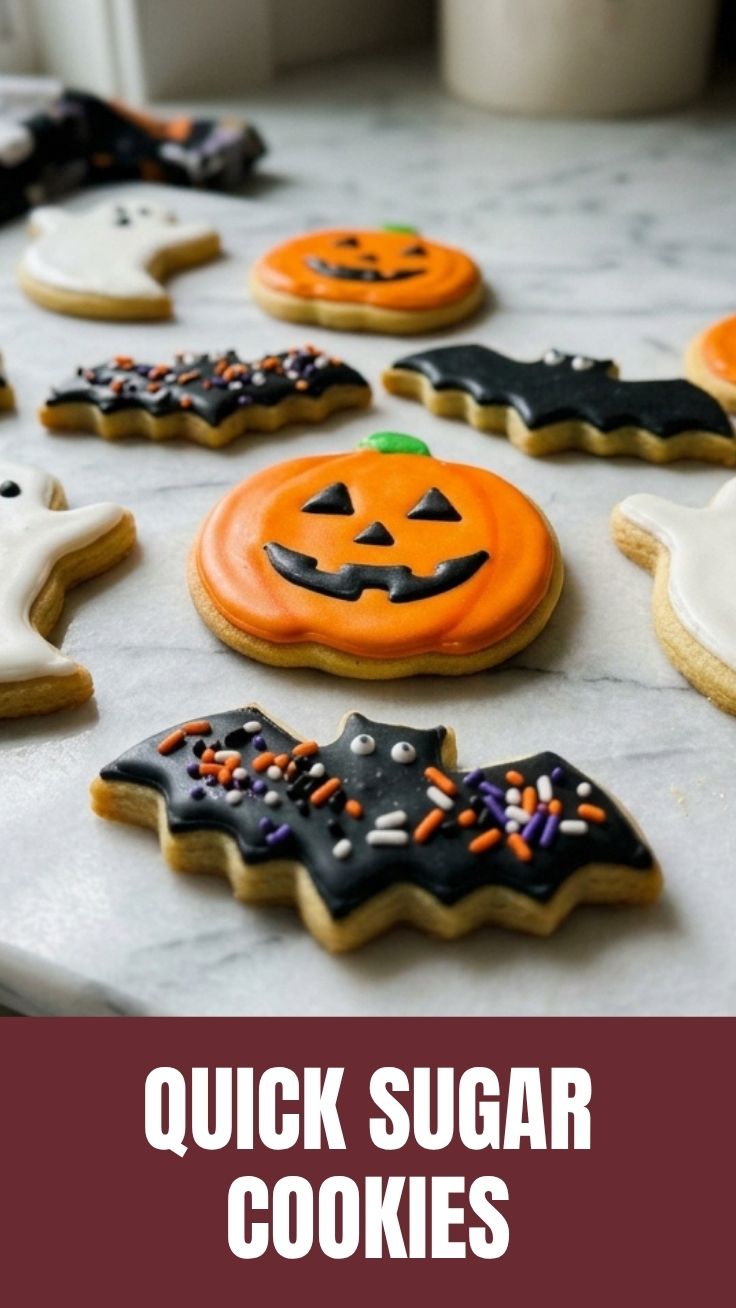 Decorated Halloween sugar cookies with orange and black icing