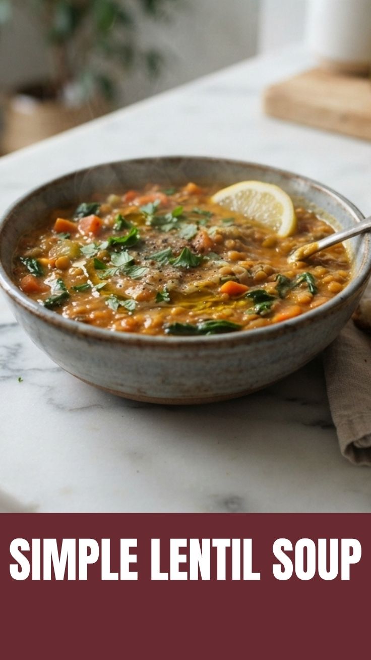 A bowl of hearty lentil soup with herbs