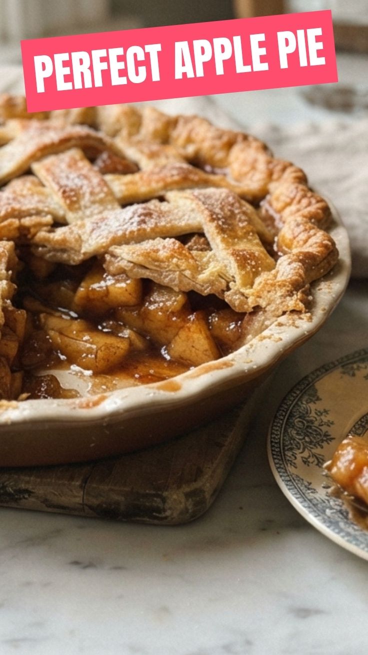 A freshly baked apple pie with a golden, lattice top crust.