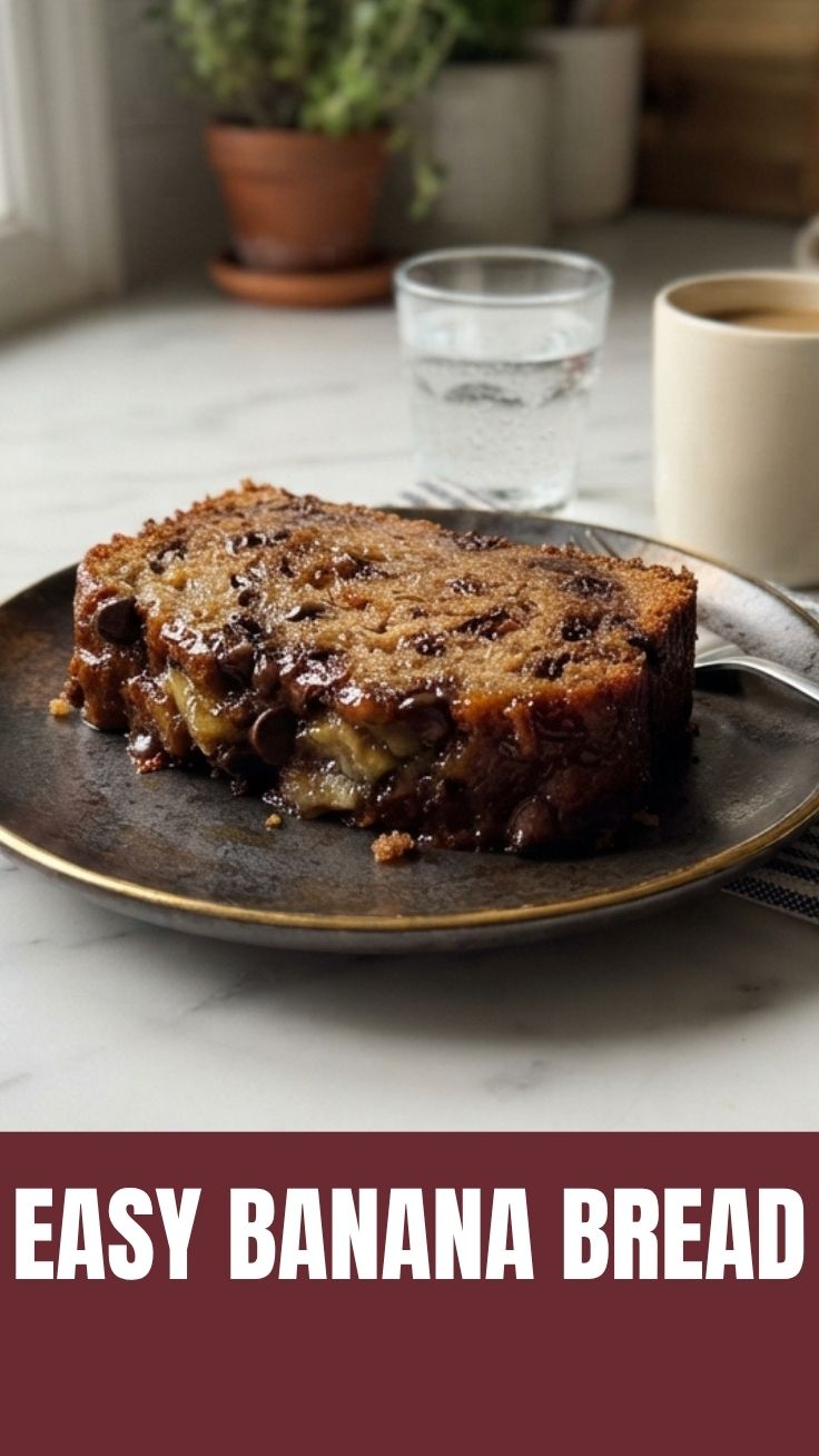 Freshly baked loaf of banana bread cooling on a wire rack