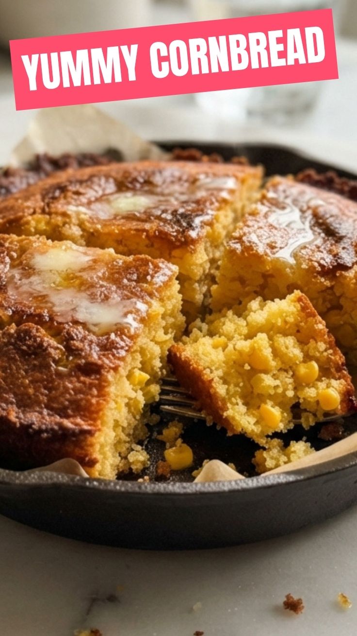 A freshly baked loaf of cornbread with a golden crust