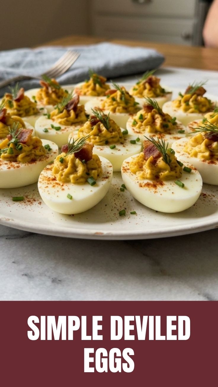 A platter of perfectly prepared deviled eggs with a sprinkle of paprika.