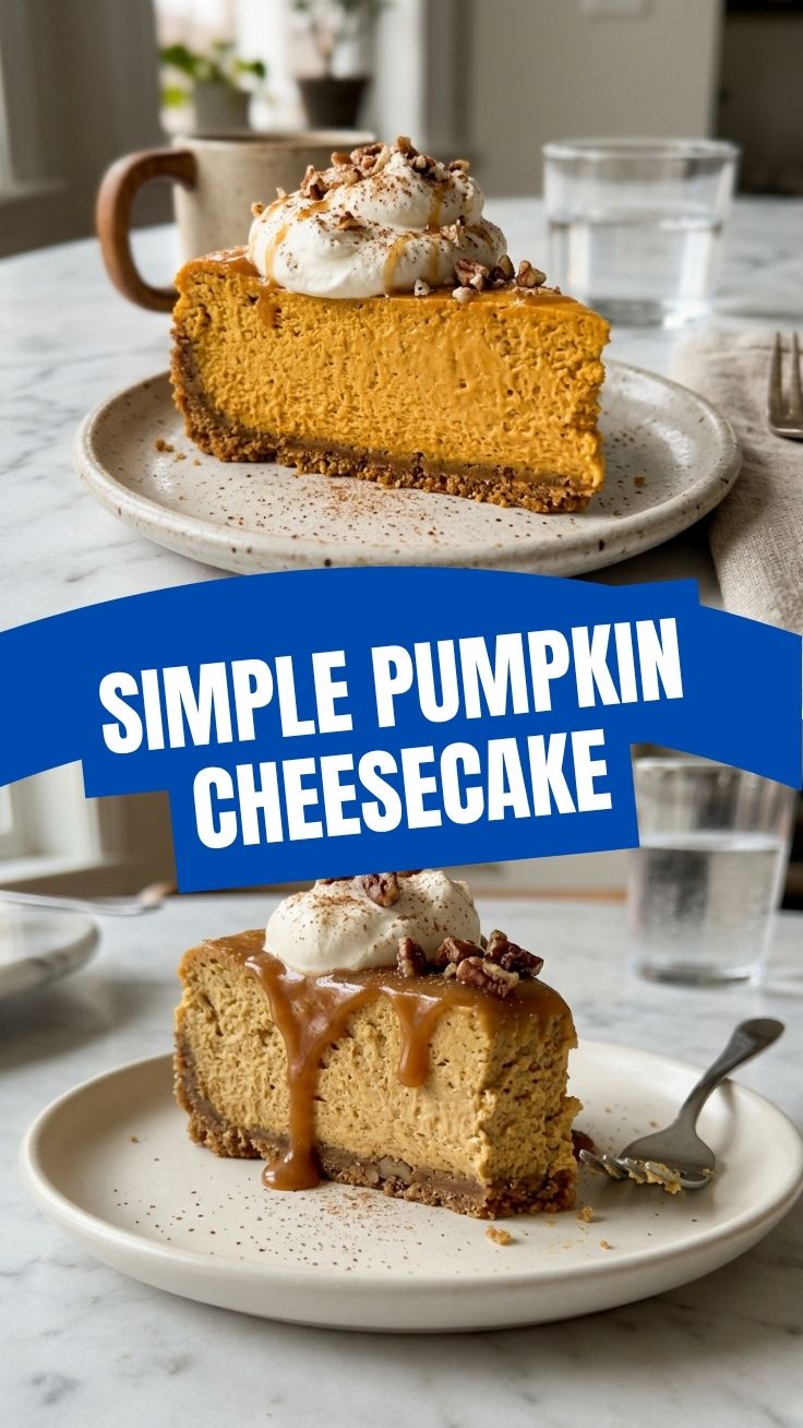 A delectable pumpkin cheesecake with a golden-brown crust