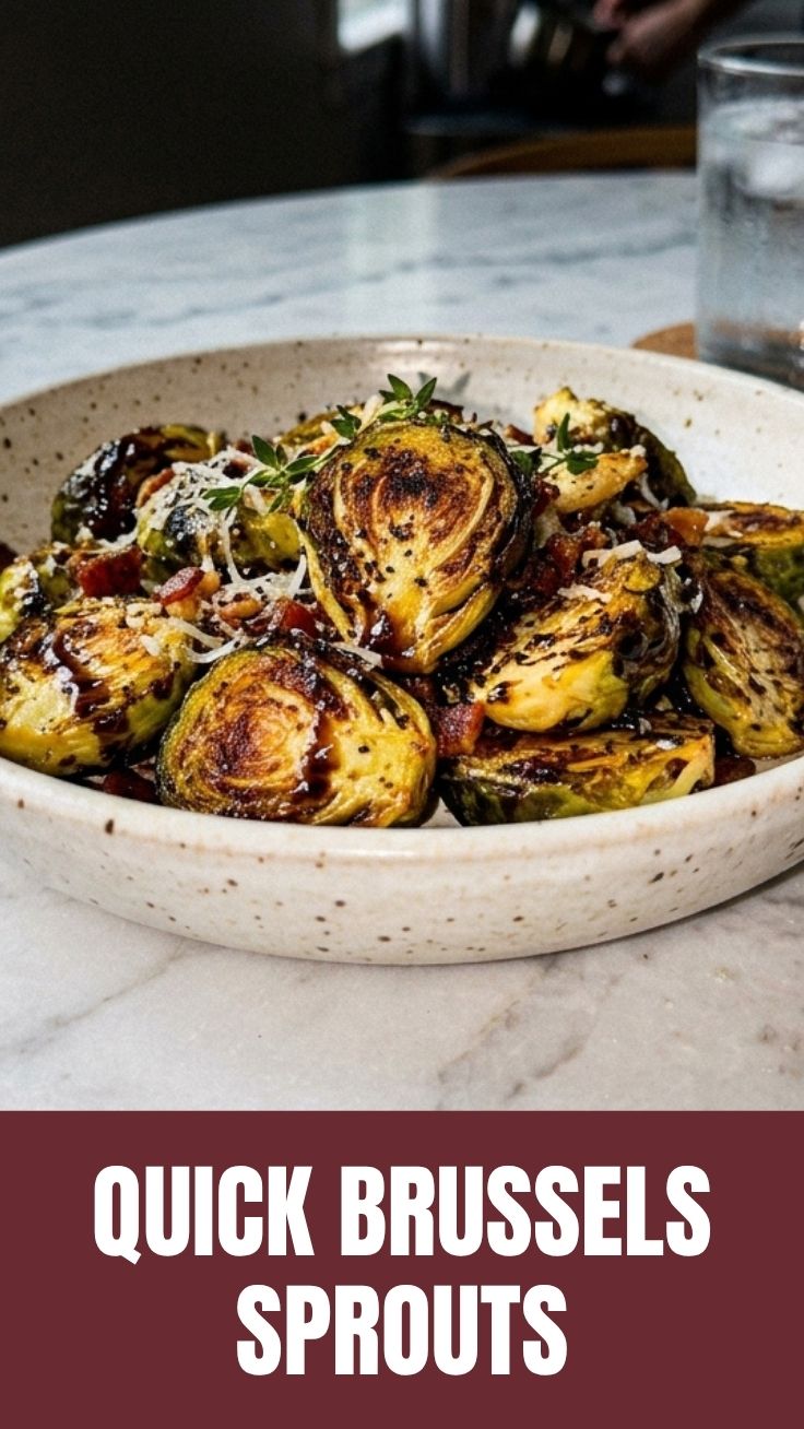 A close-up of perfectly roasted Brussels Sprouts with some charring.