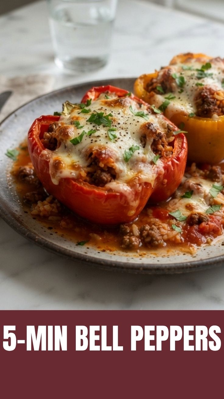 A vibrant dish of stuffed bell peppers, ready to be served.
