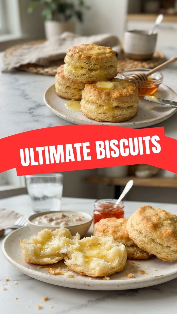 Golden-brown Southern biscuits stacked on a plate