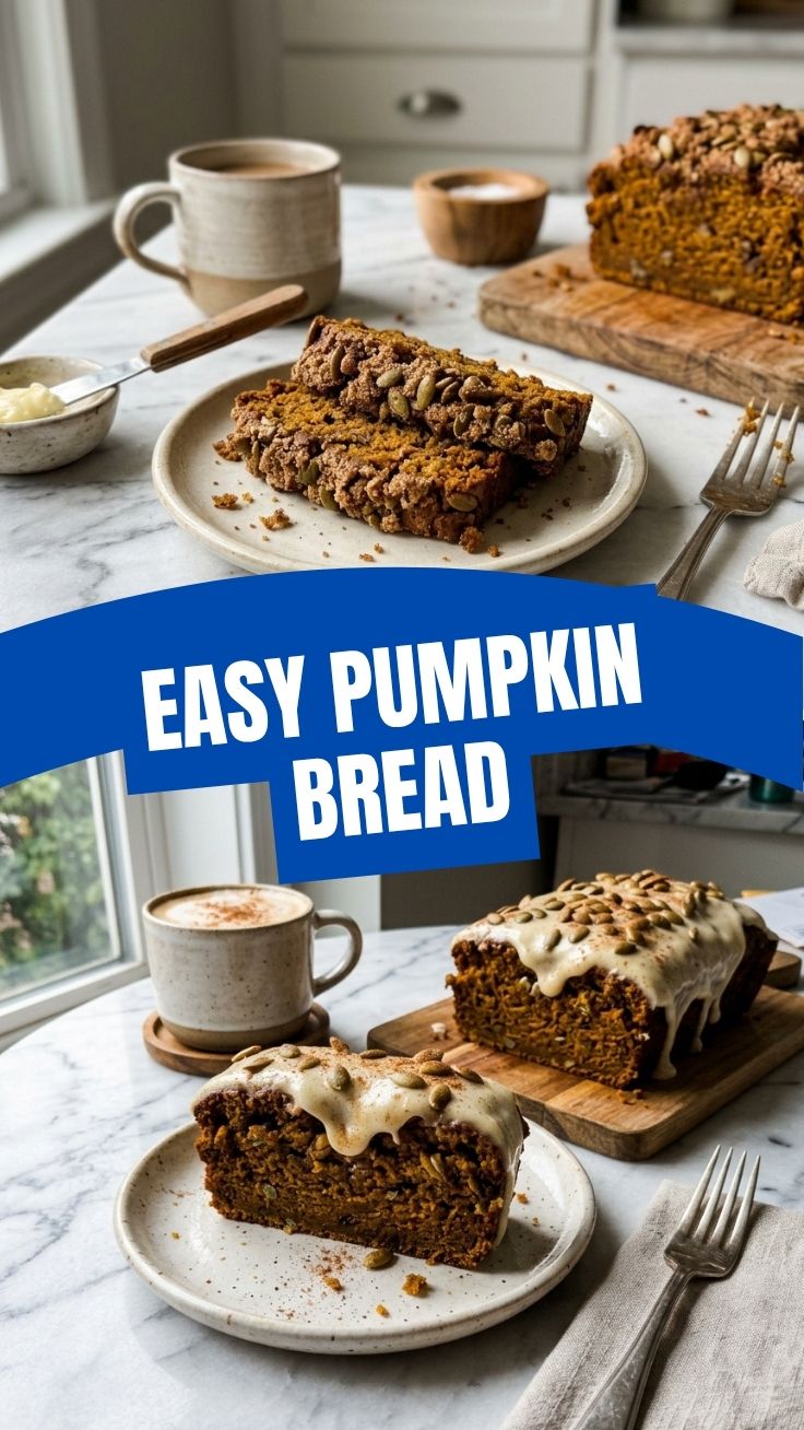 A freshly baked loaf of pumpkin bread on a cooling rack.