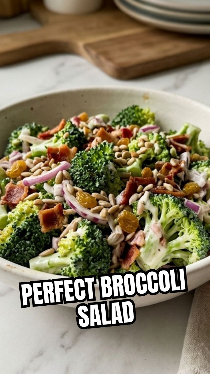 A vibrant bowl of fresh broccoli salad with various ingredients