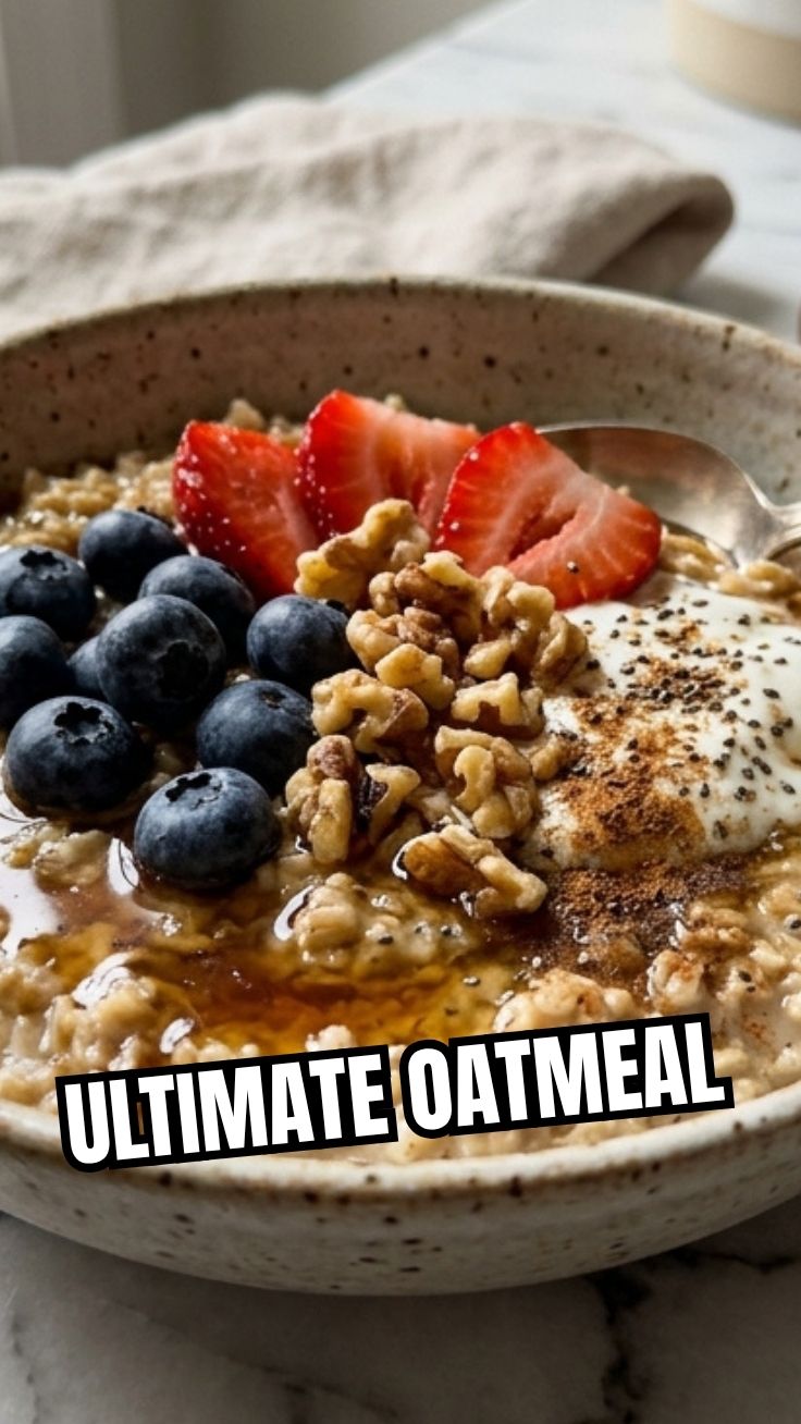 A steaming bowl of healthy oatmeal, ready for breakfast.
