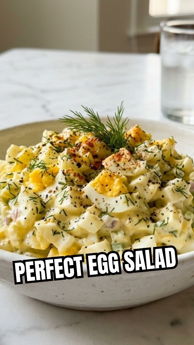 A bowl of fresh, creamy egg salad ready to be served.
