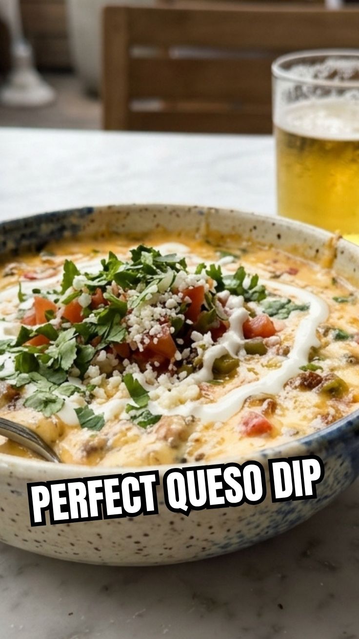 A hot bowl of savory queso dip, rich and creamy, ready to be served.