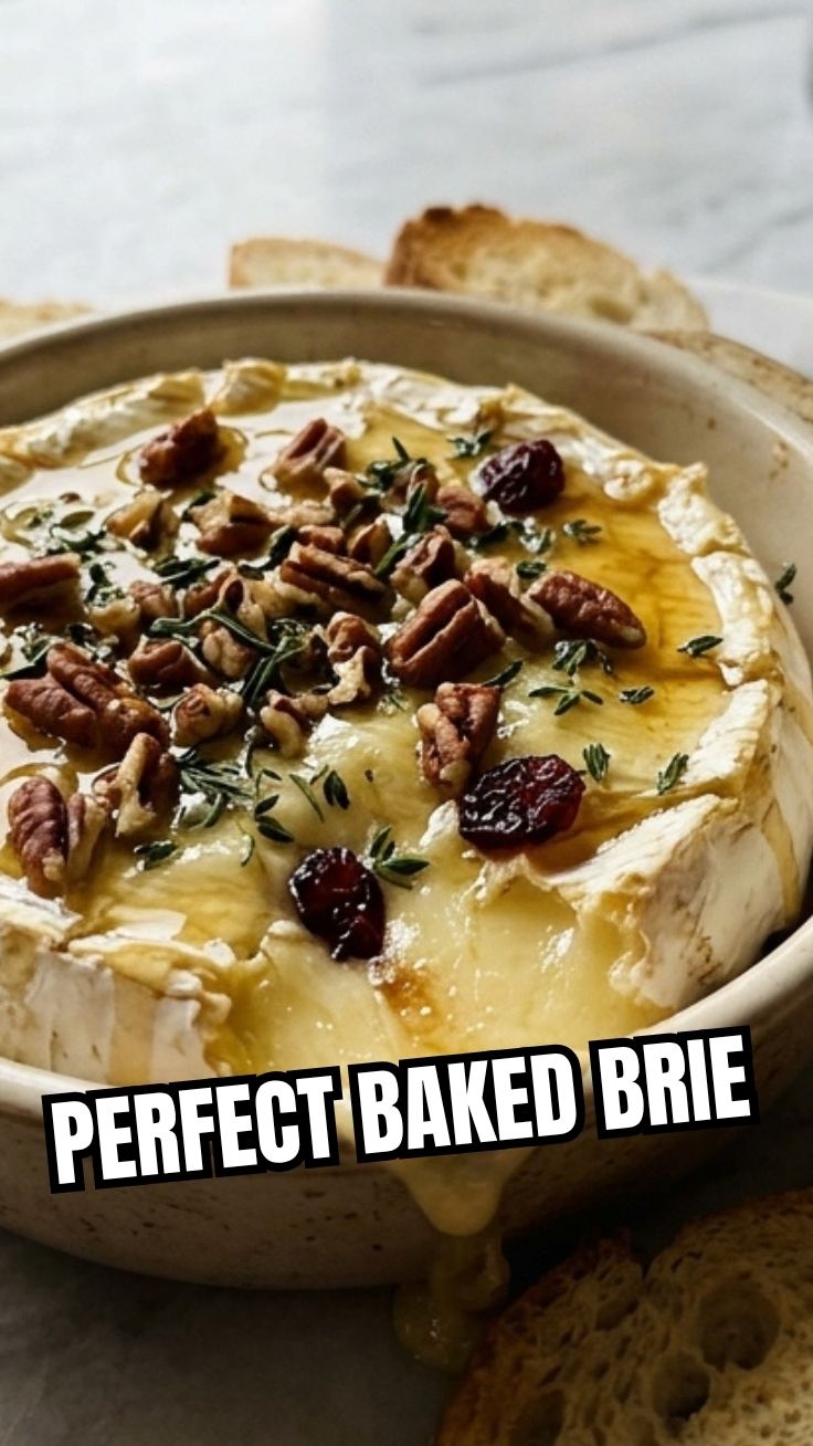 A wheel of warm, melted baked brie, perfect for an appetizer