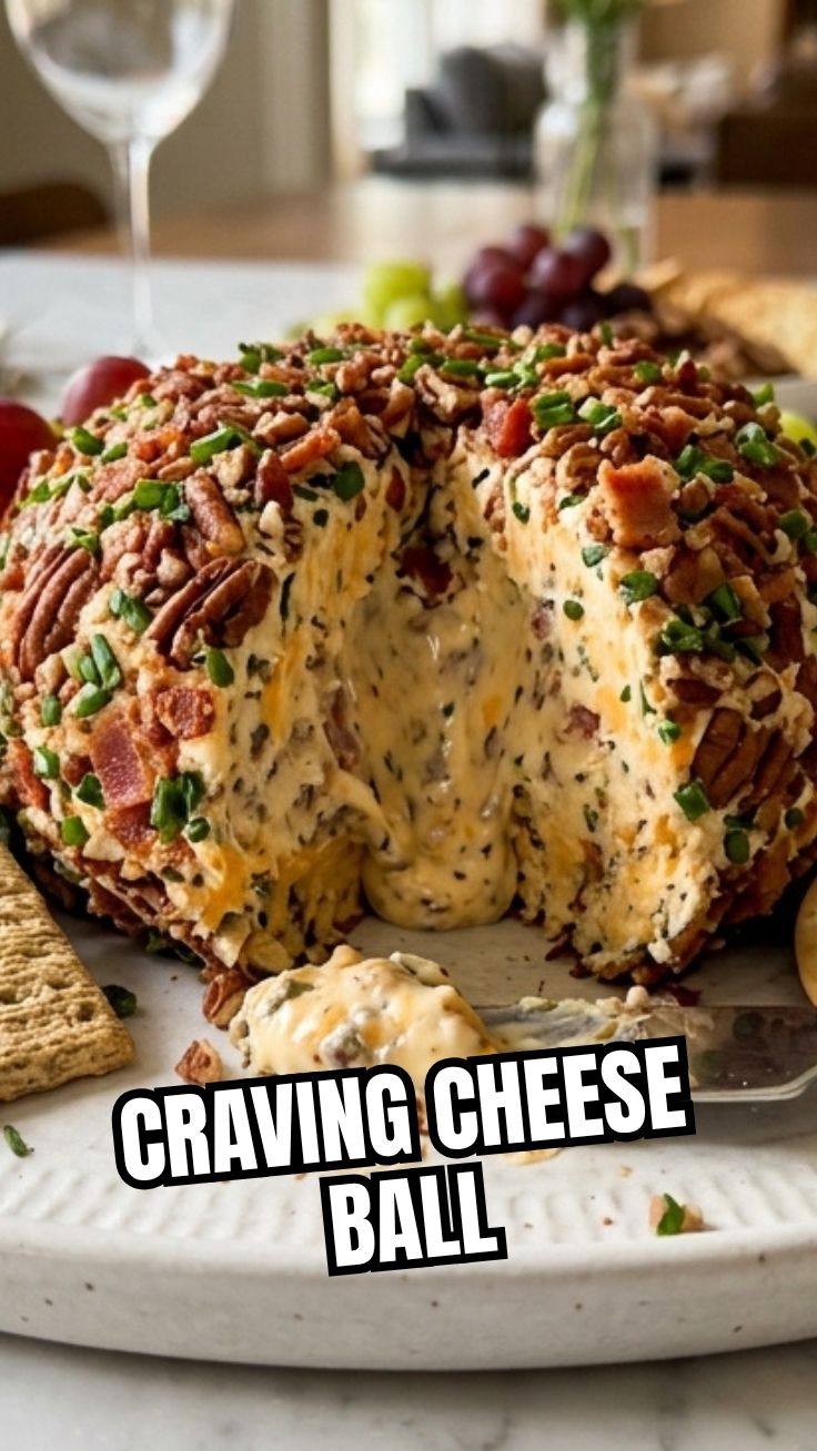 A delicious cheese ball coated in nuts, ready to serve