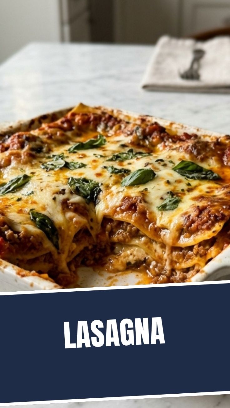 A freshly baked lasagna with bubbling cheese and rich tomato sauce