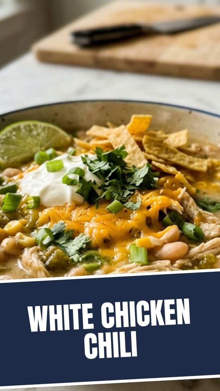 A bowl of savory white chicken chili topped with fresh cilantro